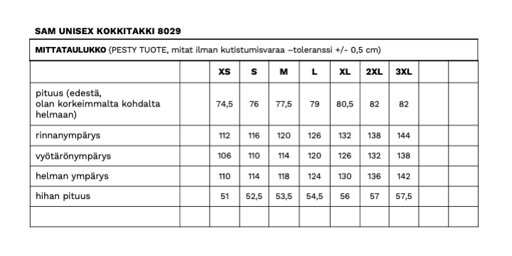 SAM UNISEX KOKKITAKKI SHL