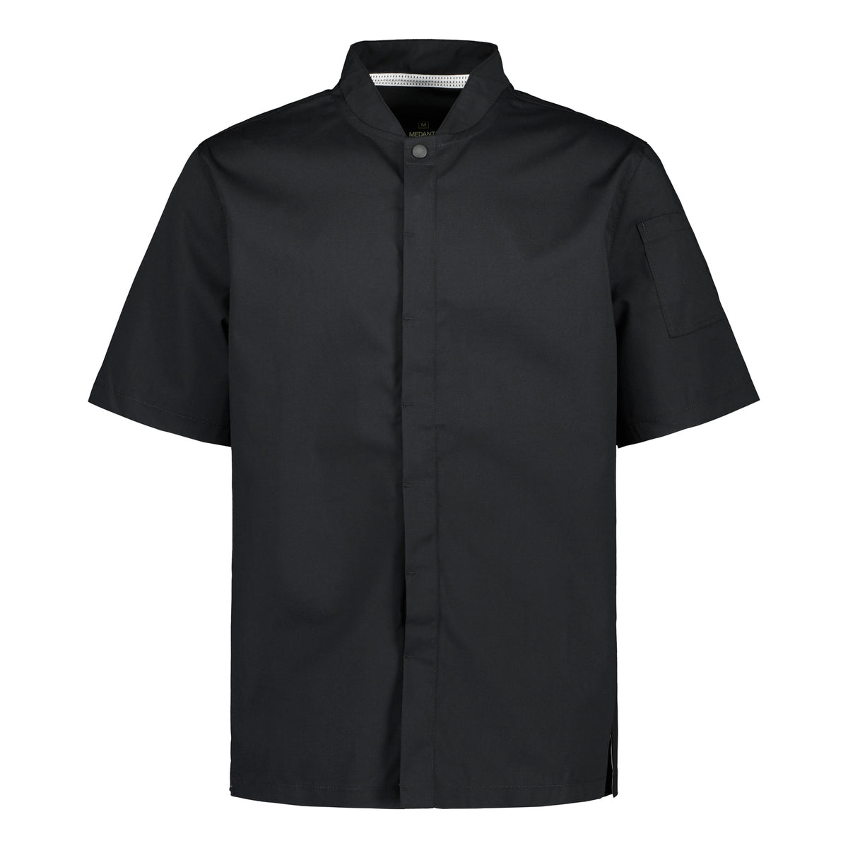 Lähikuvassa musta Leo unisex kokkitakki