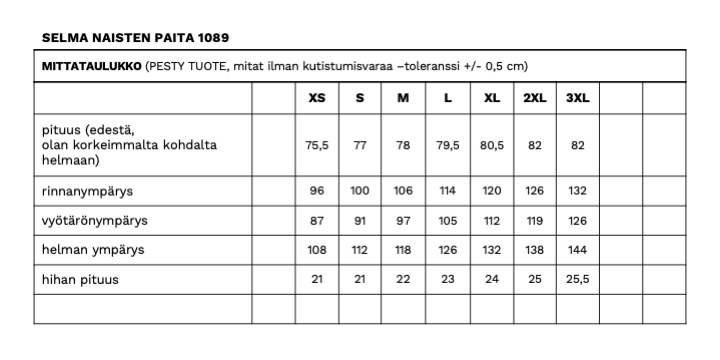 SELMA NAISTEN PAITA PEA